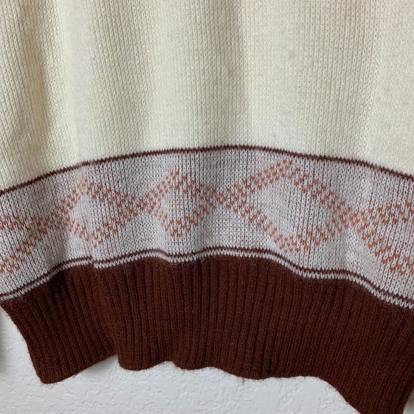 Claude Vintage Cream and Brown Sweater Crewneck M - Picture 3 of 9